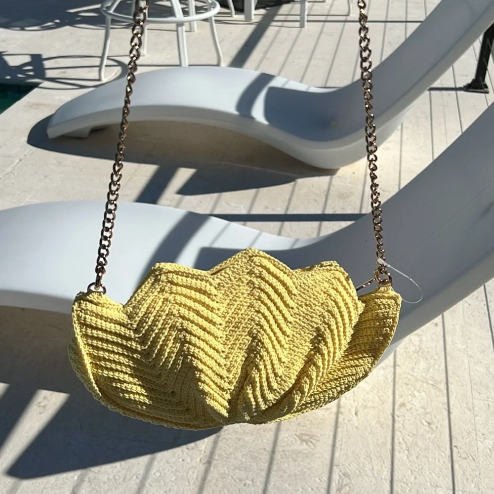 NEW! & OTHER STORIES crochet shell crossbody clutch chain bag yellow